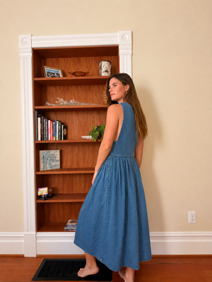 Vintage Cotton Denim Midi Dress