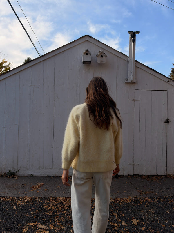 Vintage yellow angora cardigan back