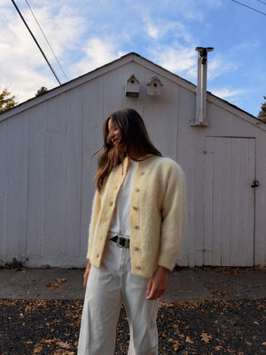 Vintage Butter Yellow Angora Cardigan