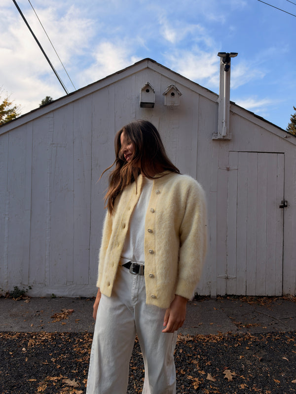 Vintage Butter Yellow Angora Cardigan