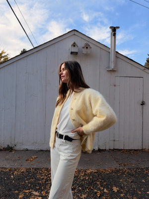 Vintage angora cardigan side view