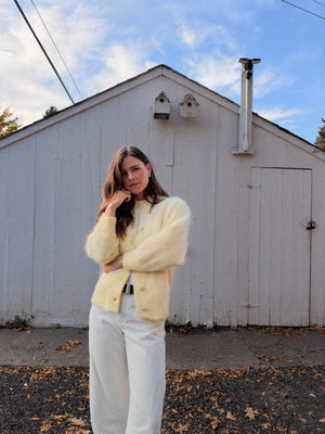 Vintage butter yellow angora cardigan buttoned front