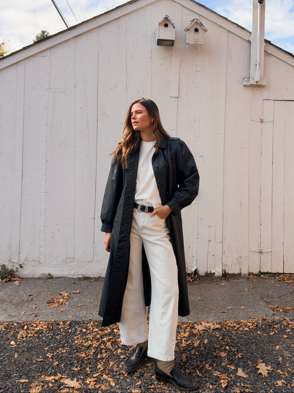Black vintage raincoat open front styling