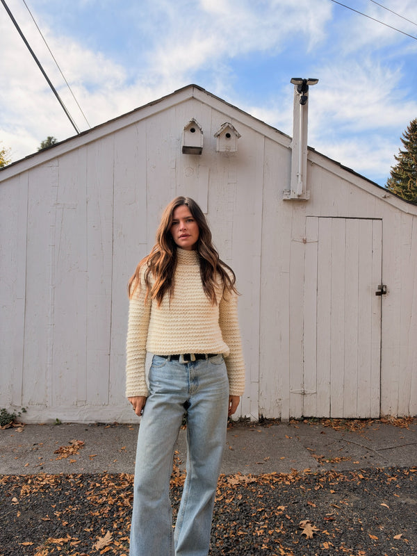 Vintage Gap cream textured sweater, full-length front view