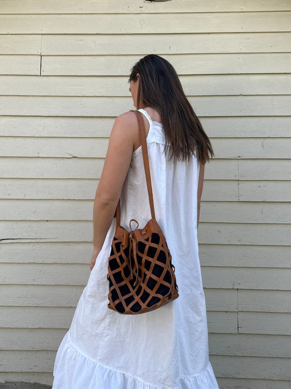 Drawstring Leather Net Bag