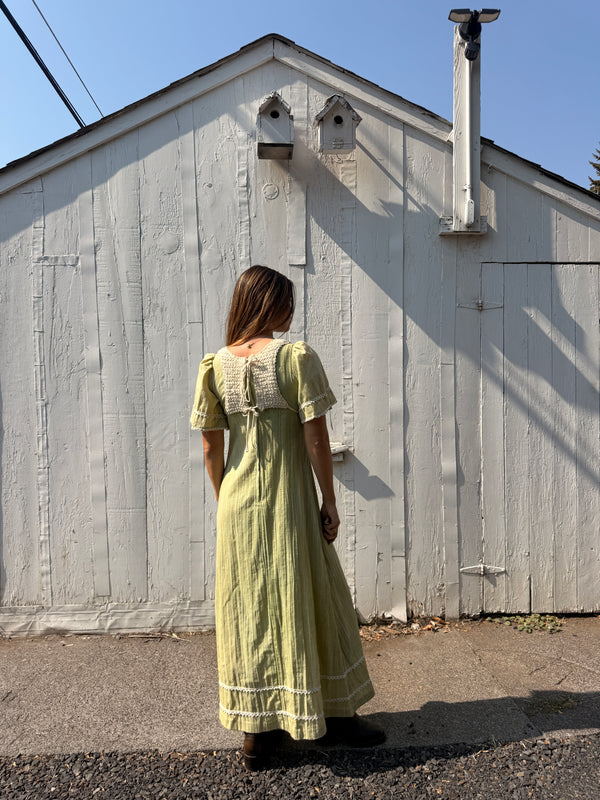 Vintage 1970s Crochet Detail Maxi Dress