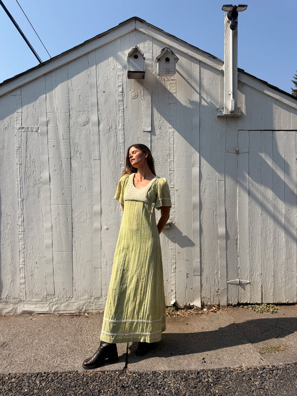 Vintage 1970s Crochet Detail Maxi Dress