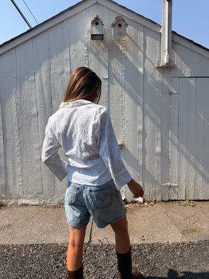 Textured Cotton Wrap Blouse