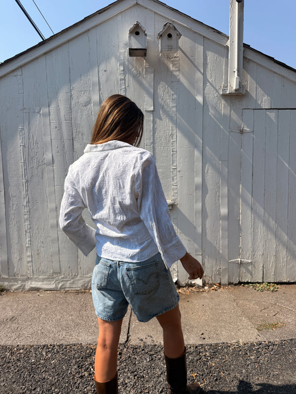 Textured Cotton Wrap Blouse