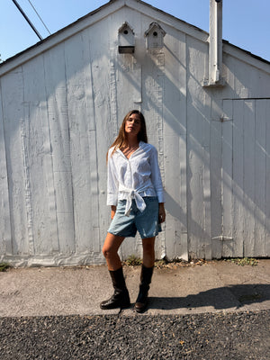 Textured Cotton Wrap Blouse