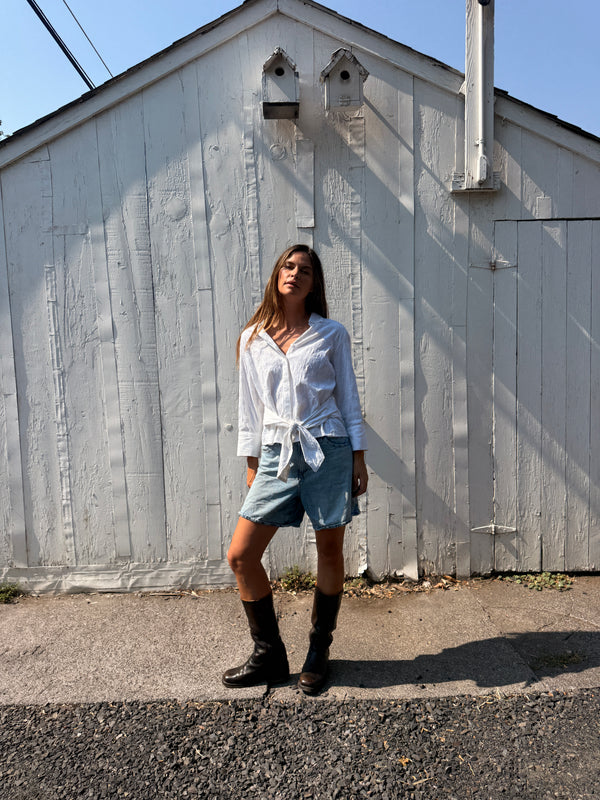 Textured Cotton Wrap Blouse