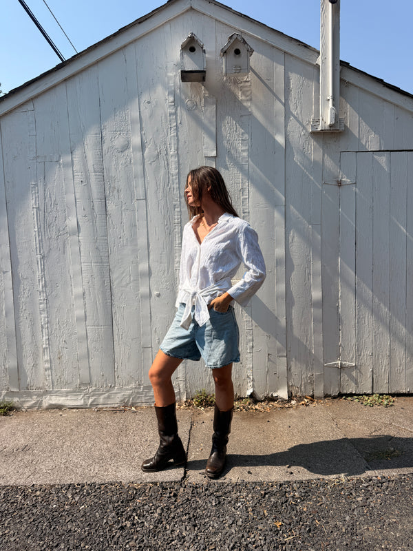 Textured Cotton Wrap Blouse
