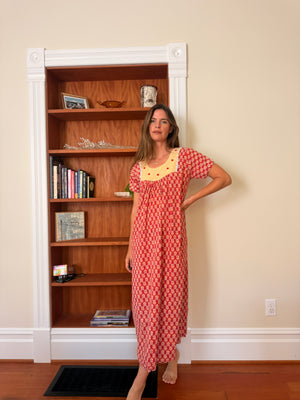 Vintage Cotton Printed Maxi Dress
