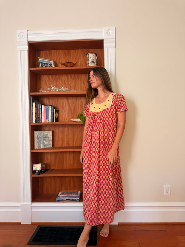 Vintage Cotton Printed Maxi Dress