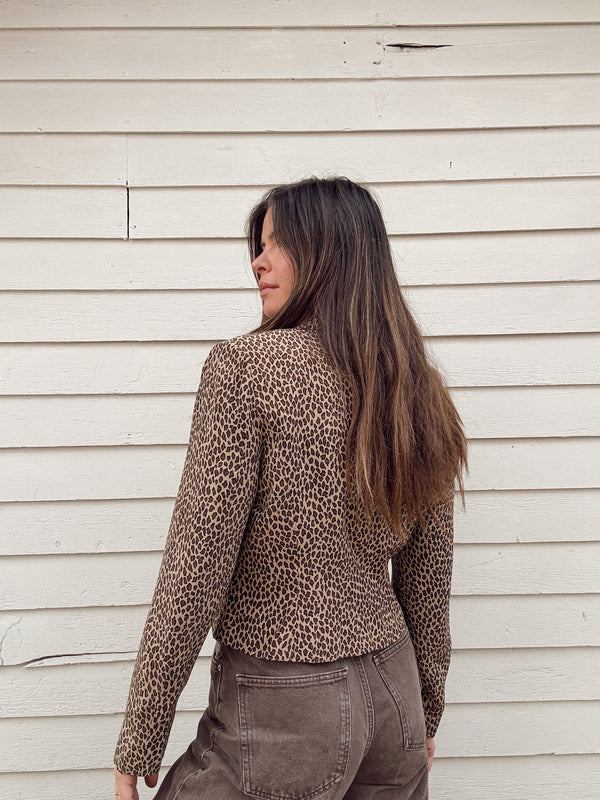 Vintage Silk Leopard Print Blazer