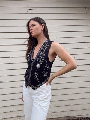 Vintage Embroidered Suede Vest