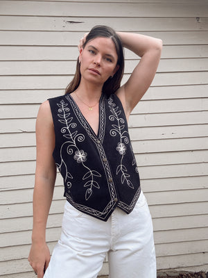 Vintage Embroidered Suede Vest