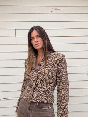 Vintage Silk Leopard Print Blazer
