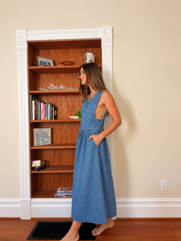 Vintage Cotton Denim Midi Dress